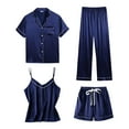 thumbnail image 3 of FASHOFT Womens Silk Satin Pajamas Sets 4pcs Sleepwear Sexy Cami Shorts Set and Button Down Short Sleeve Pjs Loungewear Navy XL, 3 of 3