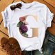 thumbnail image 1 of Nombre personalizado letra combinación moda mujer camiseta flor letra fuente ABCDEFG manga corta Tops negro camiseta ropa Tan Jianjun unisex, 1 of 2