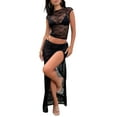 thumbnail image 6 of Caoirhny Women´s Summer Skirt 2Pcs Suit, Sheer Jacquard Cap Sleeve Cropped Tops + Low Waist High Slit Long Skirt, 6 of 9