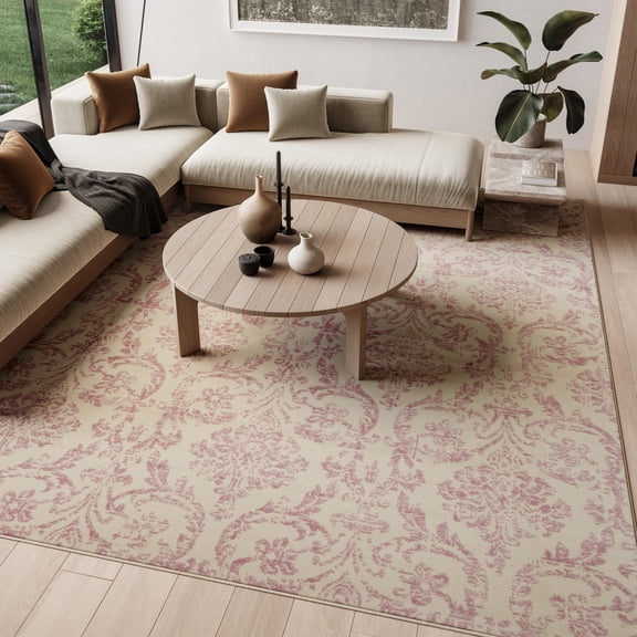Nourison Jubilant Damask Ivory/Pink 8'6" x 12' Area Rug