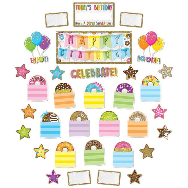 Ashley Productions Smart Poly Birthday Donutfetti Design Mini Bulletin Board Set 33 Piece Set
