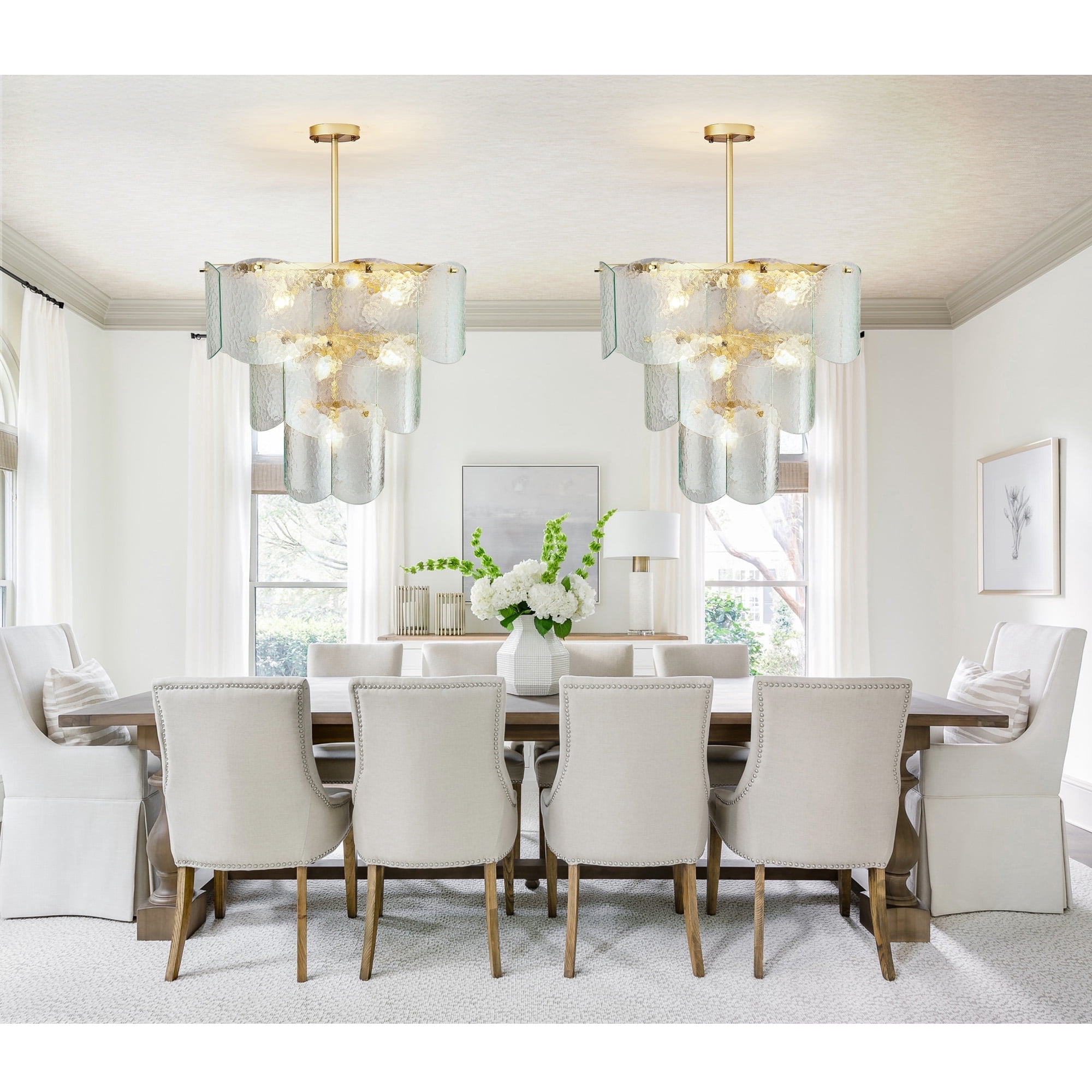 LovingAHome 3-Layer Gold Crystal Chandeliers Glass Chandelier 8-Light Modern Ceiling Light Fixtures for Living Room Bedroom Dining Foyer