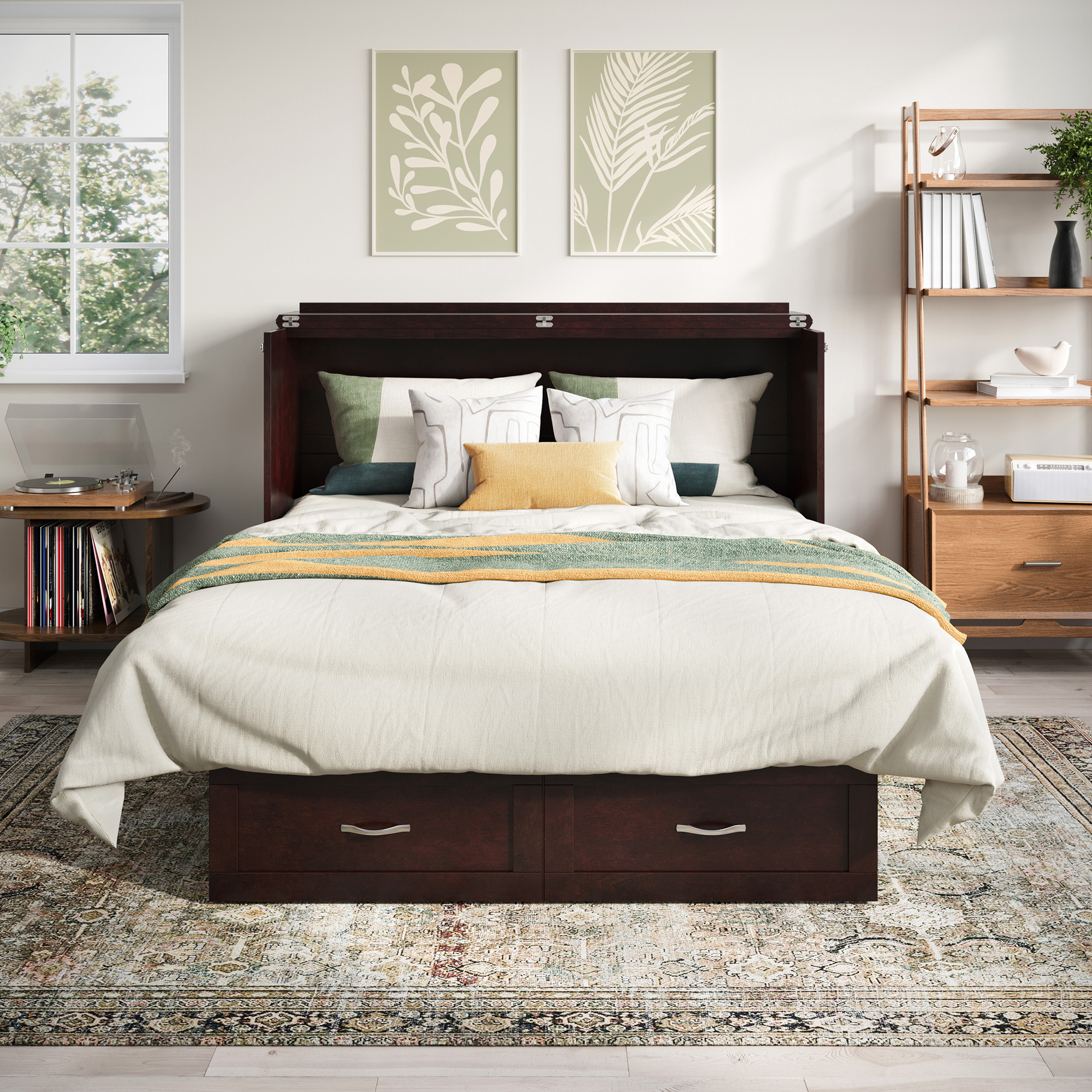 AFI Chelsea Queen Murphy Bed Chest with Mattress, Storage & Built-in Charging, Espresso