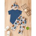 thumbnail image 3 of Coduop Newborn Baby Boy Clothes Letter Print Short Sleeve Romper Pants Set Hat 3PC Outfits Set, 3 of 9