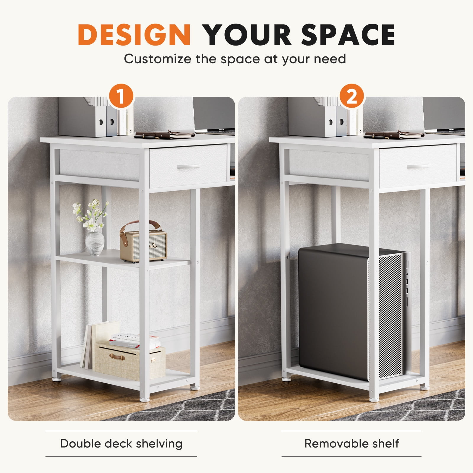 MAYEERTY 48in Adjustable Small Computer Desk, Metal Writing Study Table with Storage and Headphone Hook, Home Office