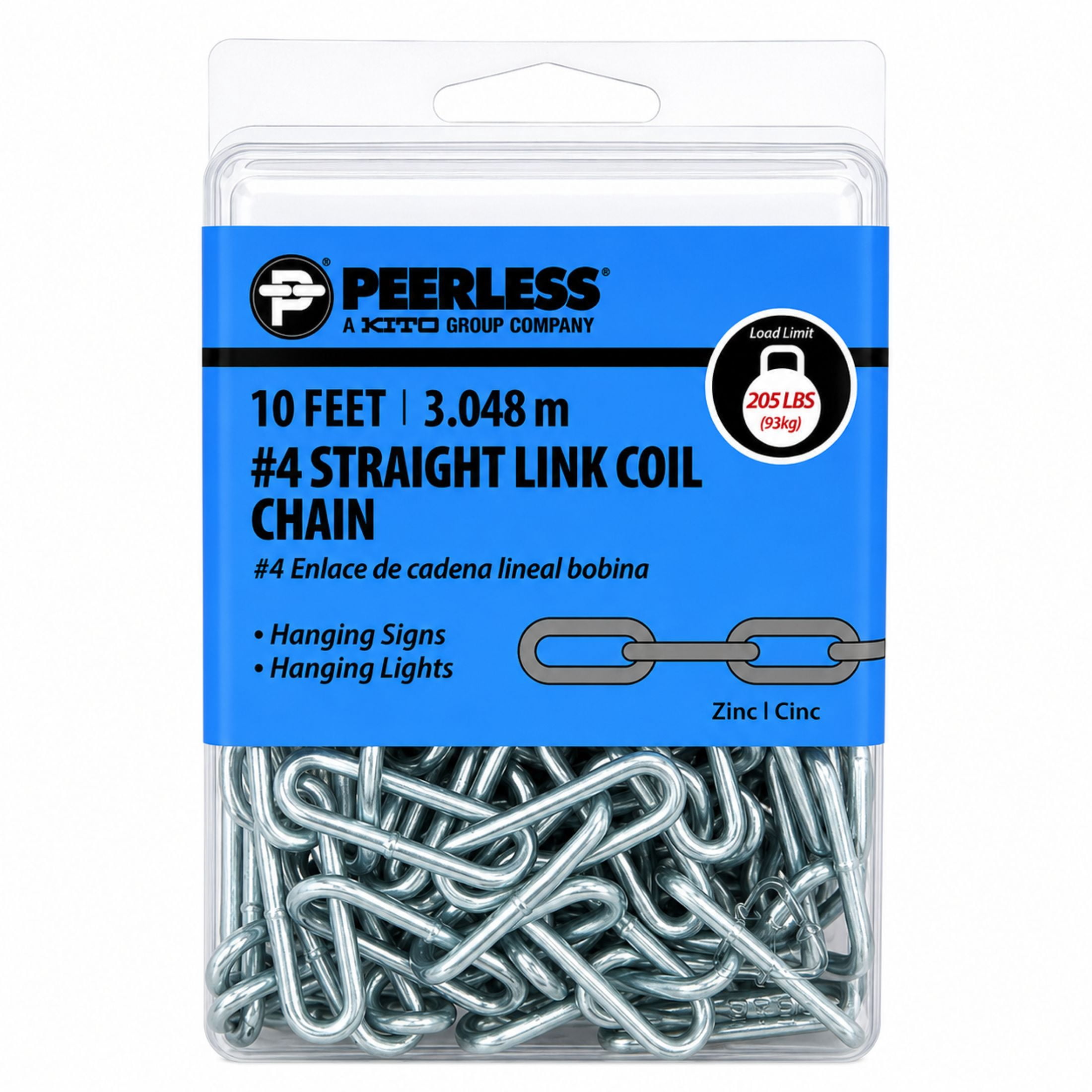 (2 pack) #4 Straight Link Coil Chain, 10', Zinc, Peerless Chain Company, #4820535