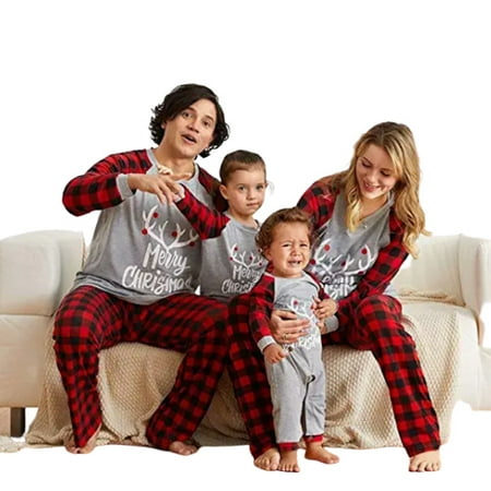 

Merry Christmas Family Matching Pajamas Sets Plaid Deer Print Holiday Xmas Pjs Sleepwear For Family
