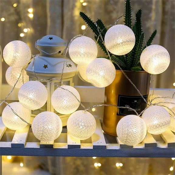 Cotton Ball String Lights,Indoor String Lights,10 ft 20 LED Cotton Ball Lights,Battery Powered 0.16'' Christmas Fairy Lights for , Valentine's Day,Holiday,Wedding,Party,Bedroom,Home Decor,White