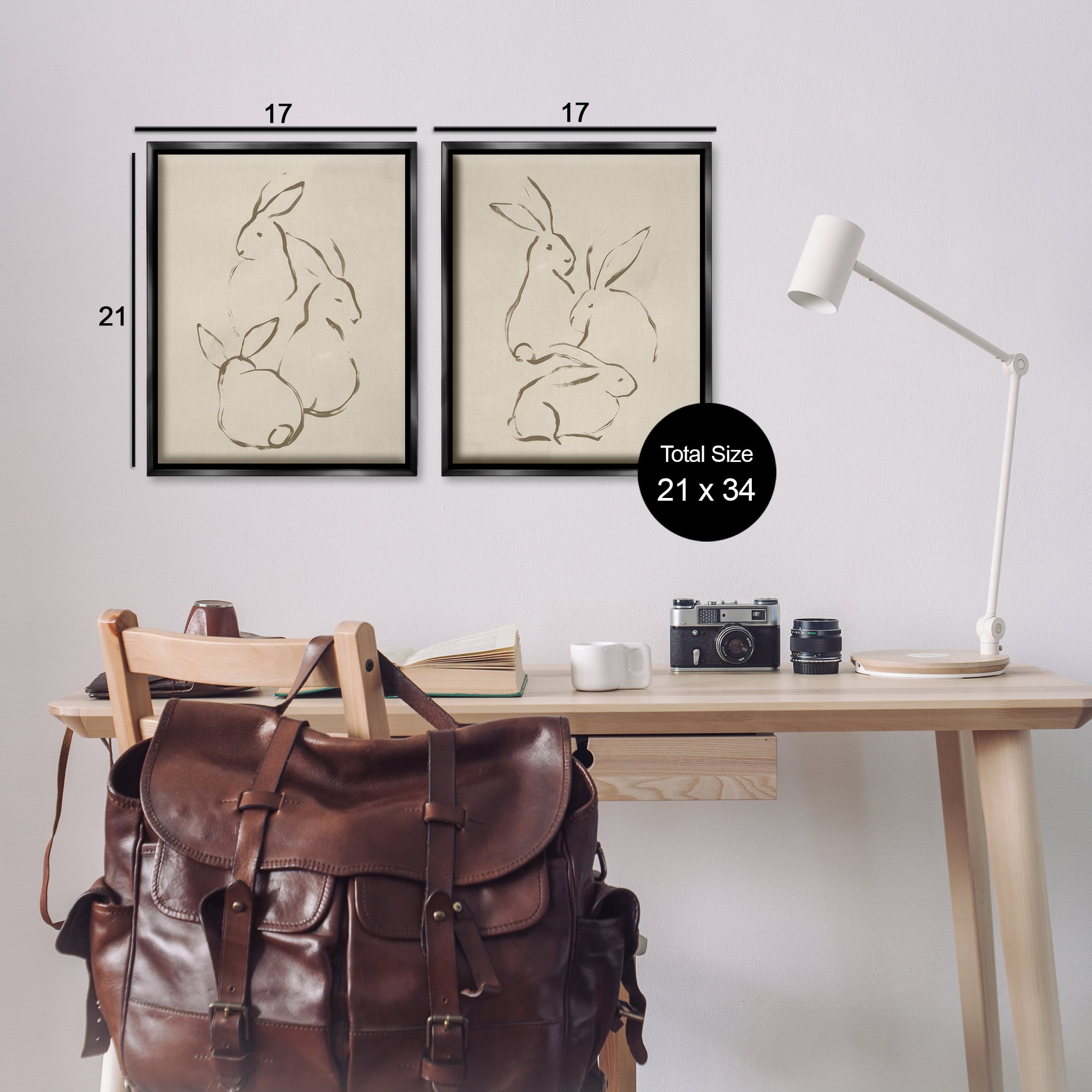 Stupell Industries Earthtone Sitting Rabbits Sketch Animals Drawing Black Floater Framed Canvas Art Print Wall Art, 17 x 21, Set of 2
