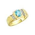 thumbnail image 3 of Rylos 925 Yellow Gold Plated Silver Classic 8X6MM Oval Blue Topaz & Sparkling Diamond Ring - Birthstone Jewelry for Men -Size 12, 3 of 7