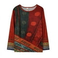 thumbnail image 4 of IROINNID Ladies Long Sleeve T Shirts O-Neck Ethnic Style Print Home Plus Size Top,Green, 4 of 4