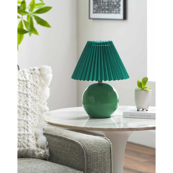 BoutiqueRugs Shcheglovo Boho Ceramic Bedside Table Lamp for Bedroom Nightstand - End Side Lighting for Living Room - Green - 12" H