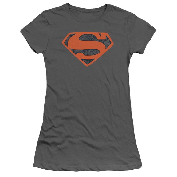 Superman Vintage Shield Collage Junior Women's T-Shirt Sheer Charcoal