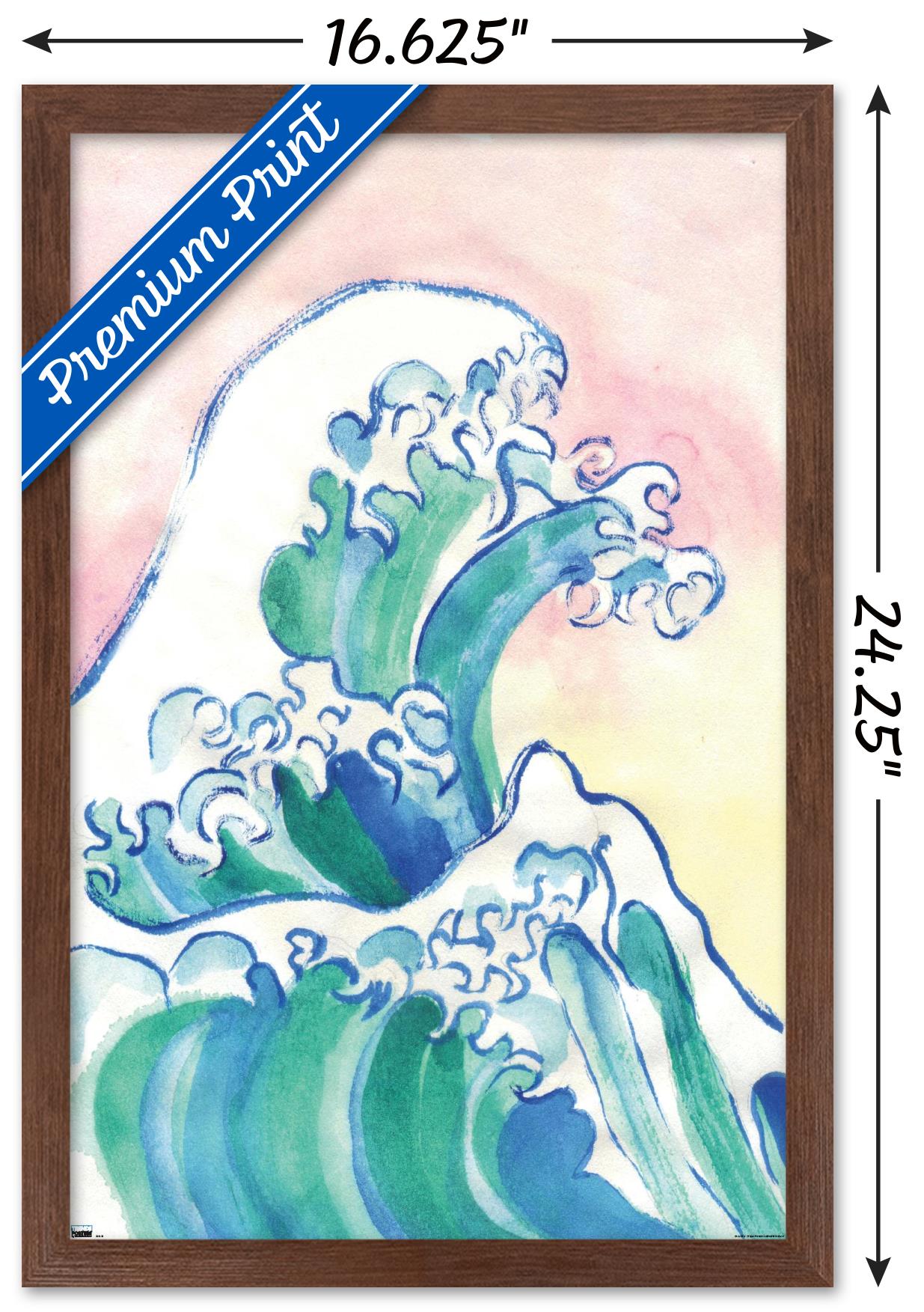 Watercolor Waves Wall Poster, 14.725" x 22.375" Framed
