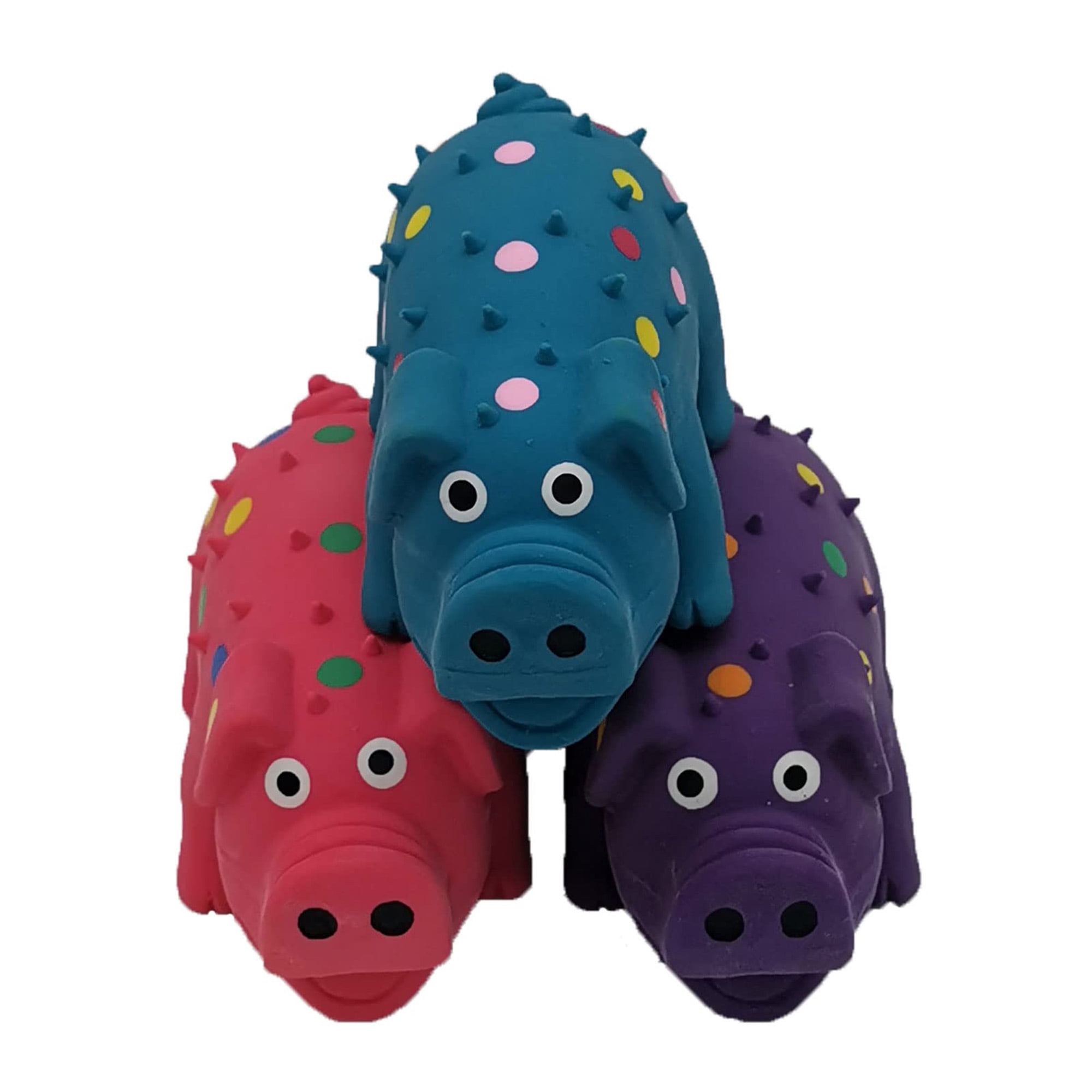 Mini latex dog squeaky toys, 4-inch chew toys for small breeds, 3-pack multicolor pig-shaped plush puppy teething toys for indoor/outdoor play & training.