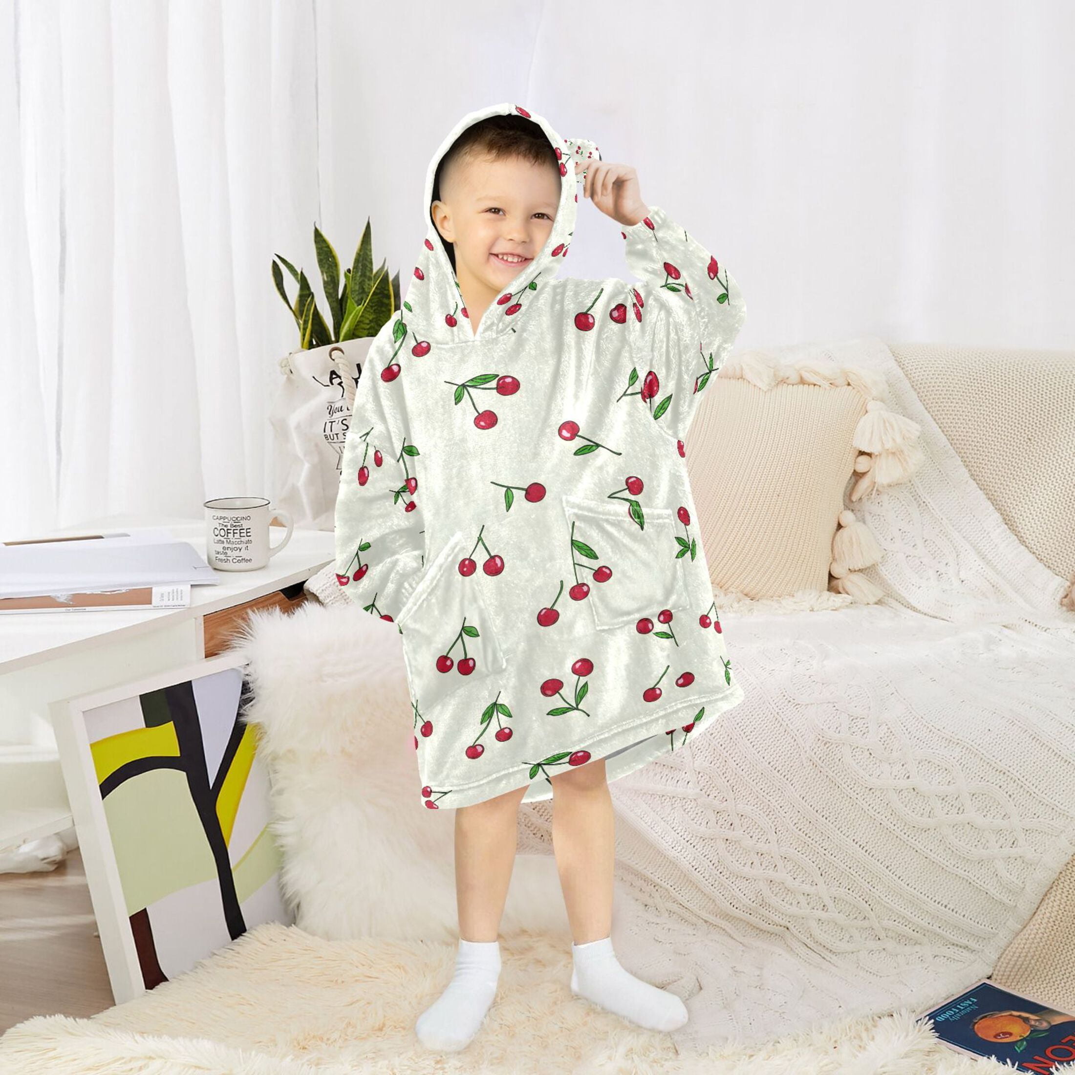joogoo Wearable Blanket Hoodie for Red Cherries Oversized Sherpa Hooded 3-14 YR M
