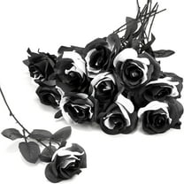10pcs Black and White Roses Artificial Flowers with Stems, Faux Silk Flowers Bridal Gothic Wedding Bouquet, Realistic Blossom Flora for Home, Office, Hotel Decorations