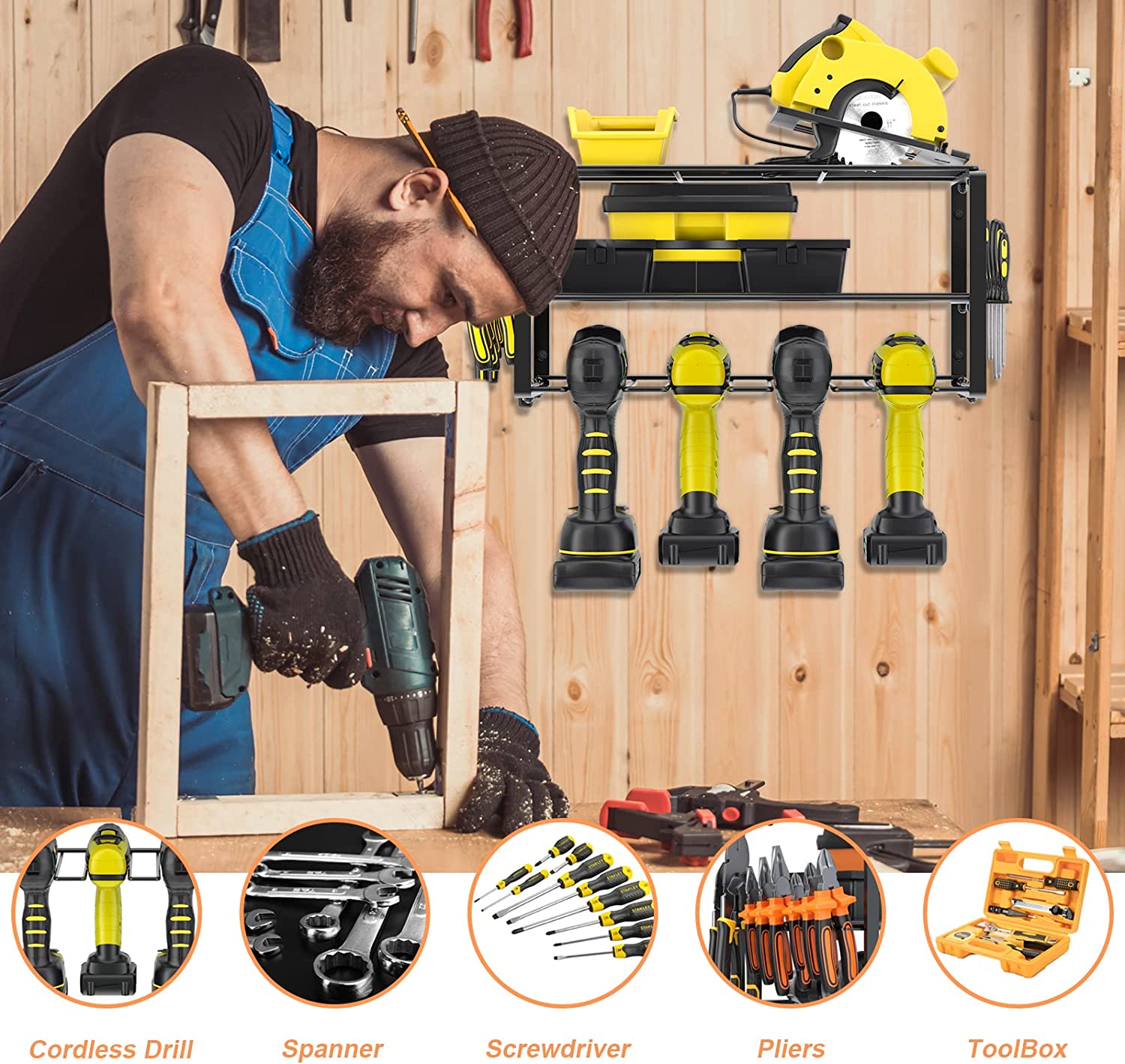 Wall Mounted Power Tool Organizer, Heavy Duty Metal Tool Shelf, Utility Storage Rack for Cordless Drills