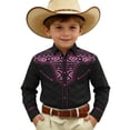 thumbnail image 3 of sususu Boys Western Shirts Long Sleeve Pearl Snap Button Down Cowboy Shirt Toddler Kids Retro Country Tops Outfit Black5 8-9 Years, 3 of 6