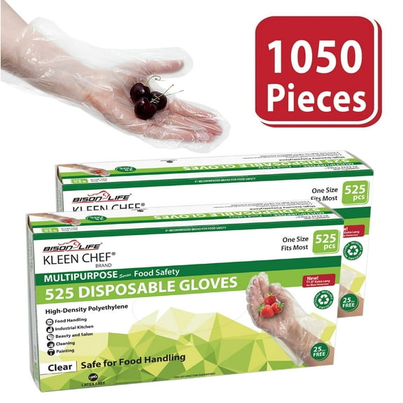 Kleen Chef Disposable Food Handling Poly Gloves, 525 per Box (1050 Pcs), 11.5" Long Cuff Clear Gloves for Food Prep & Service - One Size
