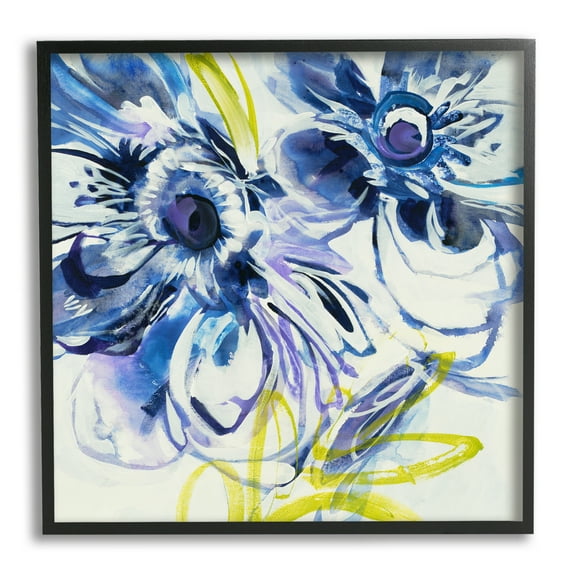 Stupell Industries Abstract Blue Blossoms Botanical & Floral Painting Black Framed Art Print Wall Art, 12 x 12