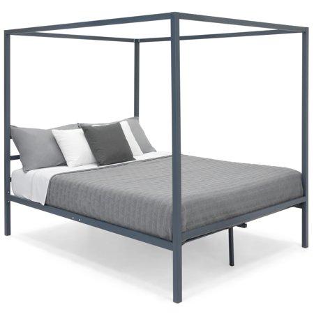 Antique Canopy Beds Best Choice Products Industrial 4 Corner Post Steel Canopy Queen Platform Bed Frame w/ Headboard, Metal Slats - Gray ()