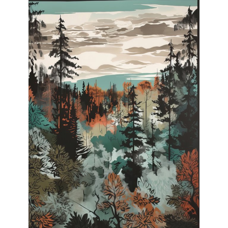 Taiga Boreal Autumnal Colours Forest Landscape Large Wall Art