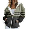 thumbnail image 2 of Women's Color Block Zip Up Hoodie, Pullover with Drawstring Hood and Front Pockets, Casual Long Sleeve Sweatshirt, Soft Lightweight Streetwear Top for All Seasons Khaki M, 2 of 5