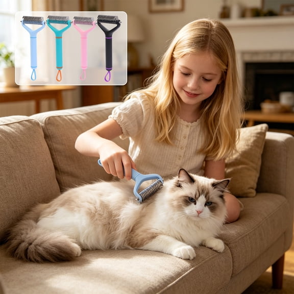 FEOLGEHLY Pet Dematting Comb for Dogs Cats - Undercoat Rake Deshedding Brush with Stainless Steel Rounded Tips, Non-Slip Handle, Gentle Grooming Tool for Long Short Hair Breeds (Black)