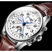 GUANQIN Automatic Self-Winding Watch Men Stainless Steel Leather Waterproof Business Mechanical Sapphire Wristwatch Day Date Multifunction