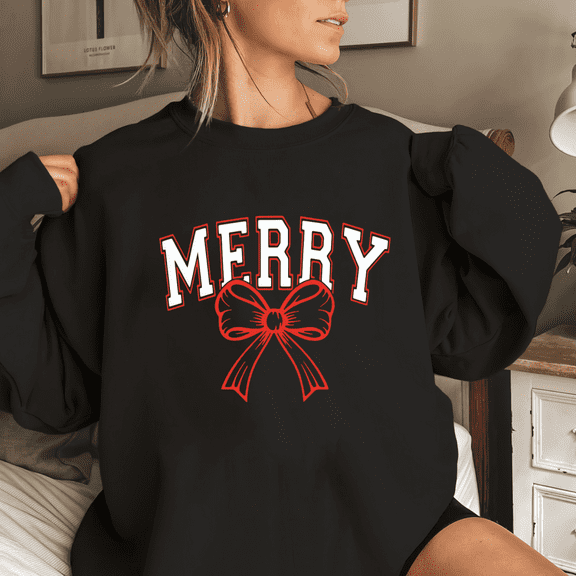 Merry Letter Print Christmas Sweatshirt Women’s Crewneck Top