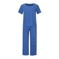 thumbnail image 4 of Ensemble 2 Pcs pour Femmes Été Col Rond Uni Boutons Manches Mi-Longues Pull + Pantalon, 4 of 8