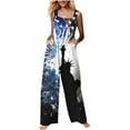 thumbnail image 2 of Wiyuqeen Women's 4th of July Linen Overalls Sleeveless Bib USA Flag Romper Long Pants Casual Baggy Patriotic Jumpers with Pockets, 2 of 8