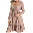 thumbnail image 2 of Jienlioq Robe Grande Taille pour Femmes Printemps et Été Manches Longues Col en V Ample Décontractée Taille Haute en Dentelle, 2 of 6