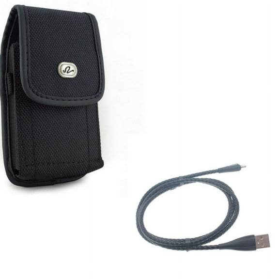 Case Belt Clip w Metal USB Cable for iPhone 8/7/6S/6 - Rugged Holster Canvas Cover Pouch, 3ft Charger Cord Power Wire Braided for iPhone 8/7/6S/6 Models