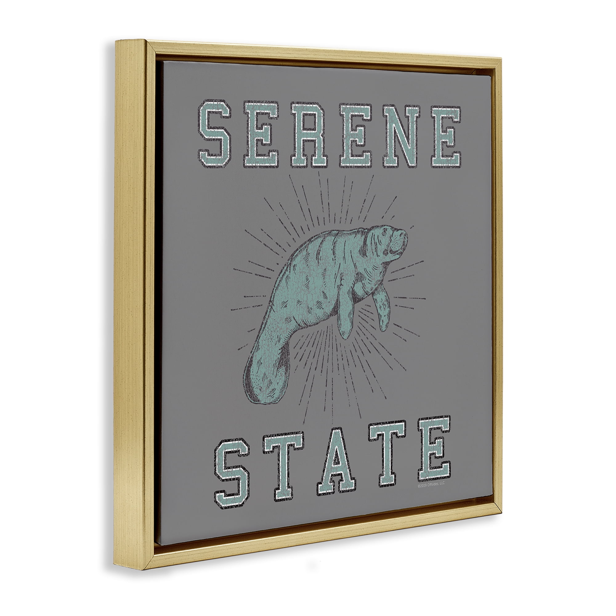 Stupell Industries Serene State Manatee Animals Painting Gold Floater Framed Canvas Art Print Wall Art, 25 x 25
