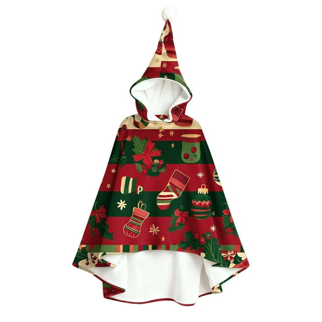 Birdeem Cape à Capuche Imprimée de Noël pour Femmes, Veste Décontractée avec Capuche, Vestes pour Femmes, Cape à Capuche pour Femmes