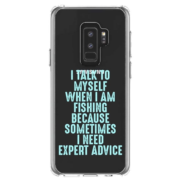 DistinctInk Clear Shockproof Hybrid Case for Samsung Galaxy S9  PLUS (6.2" Screen) - TPU Bumper Acrylic Back Tempered Glass Screen Protector - I Talk To Myself Fishing Need Expert Advice