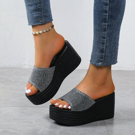 

Tuobarr Women s Wedge Sandals Matsu Heel Thick Sole Slope Heel Women s Shoes Breathable Slip-On Beach Sandals Gray US Size 5.5