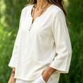 thumbnail image 5 of Bxsruta Women's V Neck Henley Shirts 3/4 Sleeve Loose Fit Casual Tunic Tops for Daily Wear, 5 of 8