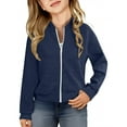 thumbnail image 3 of Mgmyaa Girls Bomber Jacket No-Hood Zip Up Jacket Long Sleeve Pockets Warm Coat for 5-14 Years, 3 of 6