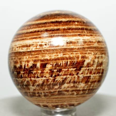 Aragonite Crystal - 43mm Brown Aragonite Banded Sphere Natural Decor Crystal Polished Mineral Stone Ball - Peru + Plastic Stand