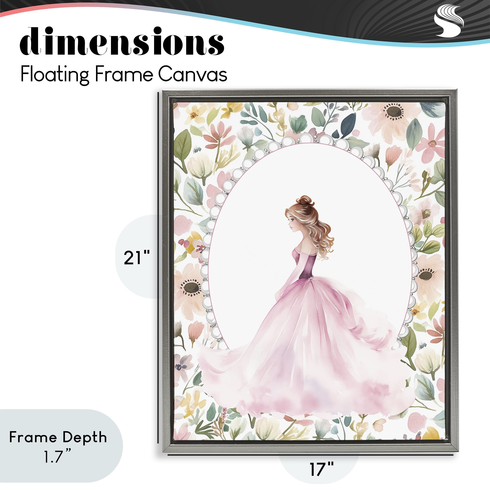 Stupell Industries Elegant Princess Love Gray Framed Floater Canvas Wall Art, design by Christine Simpson Art