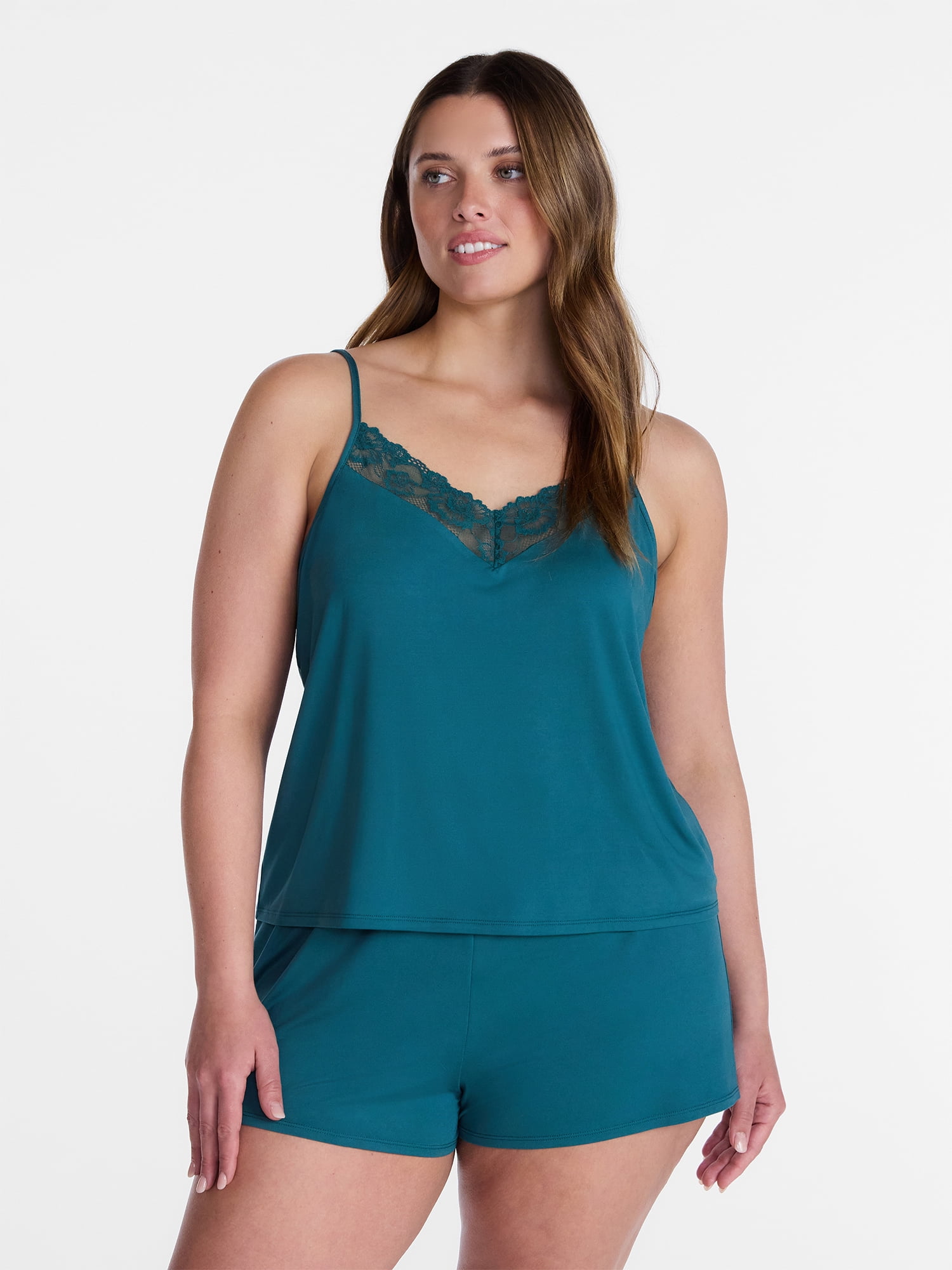 Joyspun Women’s Dreamy Soft Collection Lace Trim Knit Cami and Shorts Set, Sizes XS-3X
