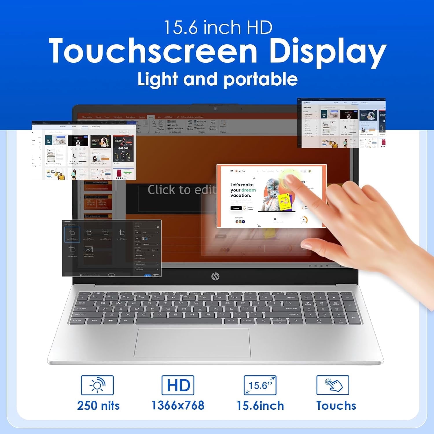 HP 2026 Touchscreen Laptop Computer for Business & Student, 15.6" HD Touch Screen, Intel 13th Core i3-1315U, 16GB RAM, 512GB SSD, Wi-Fi 6E, Copilot, Win11 Pro, W/Accessories