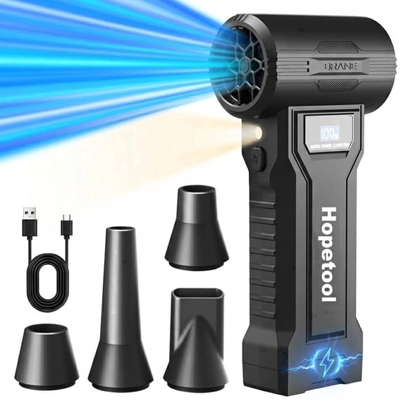 HOPETOOL Cordless Air Duster, Rechargeable Compressed Air Cleaner with LED Light and Digital Display, 4-Speed Electric Blower for Keyboard, Computer and Car Cleaning