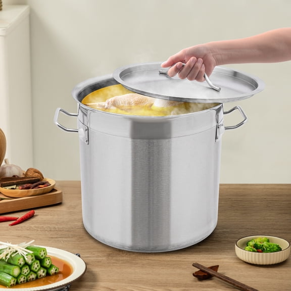 17L/ 4.49Gal Silver Cylinder Stainless Steel Stock Pot Cookware Large Soup Pot with Lid for Restaurants