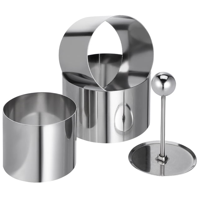 MIANGASTORE Round Stainless Steel Cake Rings: 3 Sets Mousse Cake Ring Mold with Press Pastry Mold with Pusher for Party Cold Dish Setting Plate Setting Devices
