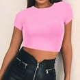 thumbnail image 2 of ZJXFGS Black Crop Top, , Women's Round Neck Summer Solid Color Short T Shirt, T Shirts for WomenRed2XL, 2 of 5