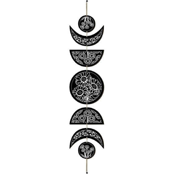 7 Pcs Boho Moon Wall Decor Moon Phase Hanging Moon Phase Nordic Wood Wall Art Vintage Hollow Wall Mounted Decal Rustic Display 31x6.2 Inch Flower